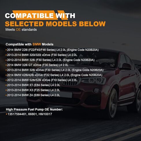 مضخة وقود عالية الضغط OTO-K متوافقة مع BMW 320i/328i GT/528i xDrive X3 428i xDrive 428i xDrive Gran Coupe X1 228i xDrive X4 Z4 2012-2018 L4 2.0L، يستبدل #13518604229 13517640055 in Kuwait