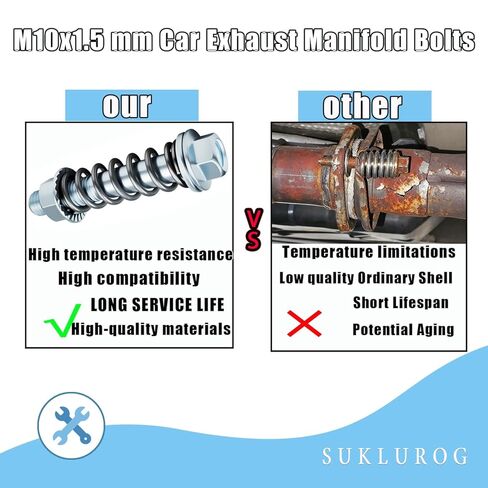 (2 قطعة) مسامير مشعب عادم السيارة M10x1.5 مم، ومسامير شفة العادم، ومجموعة مسامير وصواميل العادم مع نوابض لجاسكي العادم، ومسامير شفة العادم، وإكسسوارات السيارات المتوافقة مع معظم السيارات in Kuwait