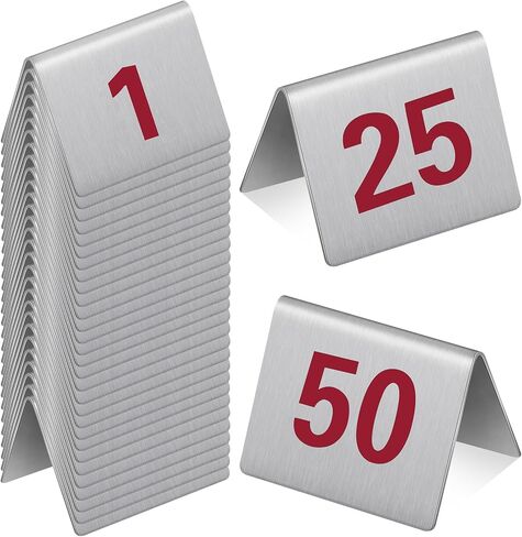 50 Pcs Stainless Steel Table Numbers Tent Style 1-50 Restaurants Table Number Card Tent Cards for Cafes Bars Party Banquets Food Service Wedding Evidence Markers Supplies, 2 x 1.6 Inches in Saudi Arabia