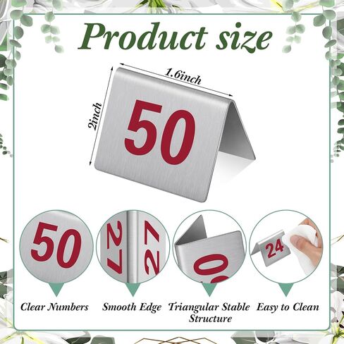 50 Pcs Stainless Steel Table Numbers Tent Style 1-50 Restaurants Table Number Card Tent Cards for Cafes Bars Party Banquets Food Service Wedding Evidence Markers Supplies, 2 x 1.6 Inches in Saudi Arabia