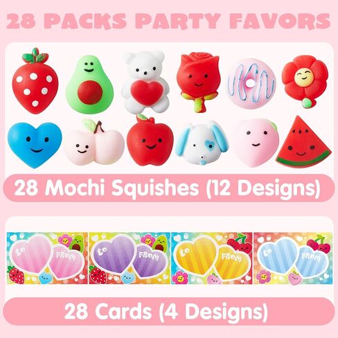 JOYIN 28 حزمة من بطاقات هدايا عيد الحب مع Mochis، ألعاب موتشي الإسفنجية المتوهجة في الظلام، ألعاب تململ لتخفيف التوتر للأطفال في تبادل الفصول الدراسية في عيد الحب، هدايا الحفلات، جوائز المدرسة in Saudi Arabia