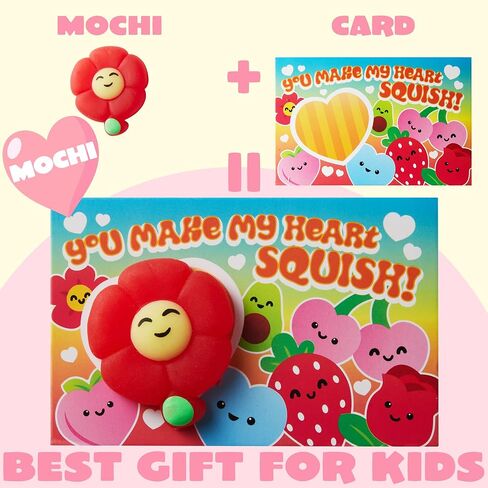 JOYIN 28 حزمة من بطاقات هدايا عيد الحب مع Mochis، ألعاب موتشي الإسفنجية المتوهجة في الظلام، ألعاب تململ لتخفيف التوتر للأطفال في تبادل الفصول الدراسية في عيد الحب، هدايا الحفلات، جوائز المدرسة in Saudi Arabia