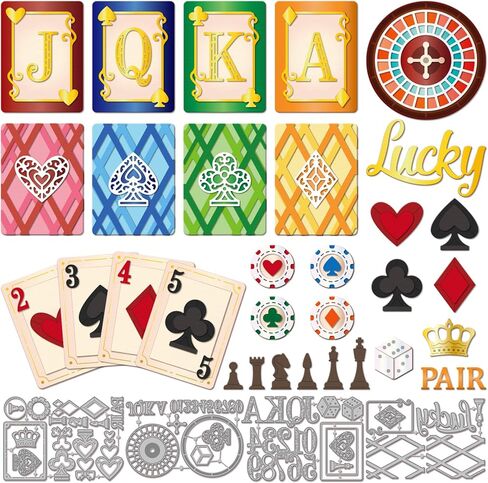 GLOBLELAND Poker Chess and Dice Metal Cutting Dies Die Cuts for DIY Scrapbooking Easter Birthday Wedding Cards Making Album Envelope Decoration,Matte Platinum in Saudi Arabia