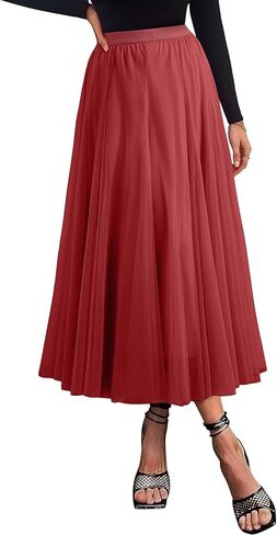 Happy Sailed Womens Tulle Skirt Fall Fashion Elastic High Waisted A-Line Layered Flowy Long Tutu Skirts Date Night Outfits in Saudi Arabia