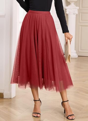 Happy Sailed Womens Tulle Skirt Fall Fashion Elastic High Waisted A-Line Layered Flowy Long Tutu Skirts Date Night Outfits in Saudi Arabia