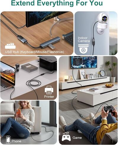 USB Extension Cable, 10 ft [5Pack] Extra Long Type A Male to Female USB 2.0 Extender Cord USB A Charging & Data Transfer for Keyboard, Mouse, Printer, Flash Drive, Phone, LED Lights-Black in Kuwait