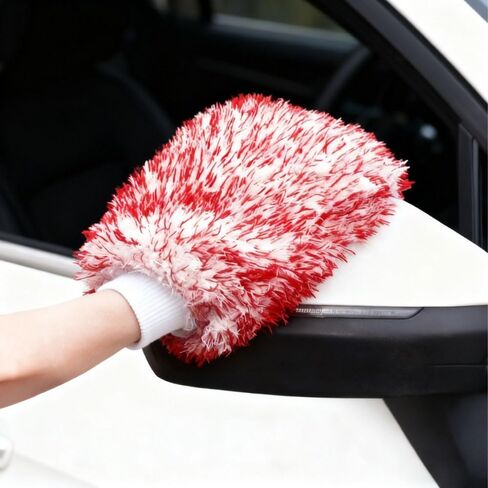 Microfiber Car Washing Sponge Glove Soft Plush Sponge High Absorbent Quick Drying Car Gloves Auto Home Cleaning Accessories (Red White) in Saudi Arabia