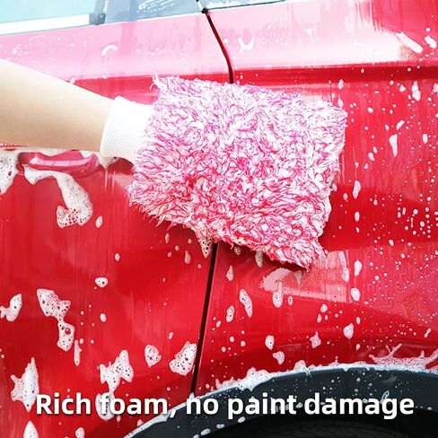 Microfiber Car Washing Sponge Glove Soft Plush Sponge High Absorbent Quick Drying Car Gloves Auto Home Cleaning Accessories (Red White) in Saudi Arabia