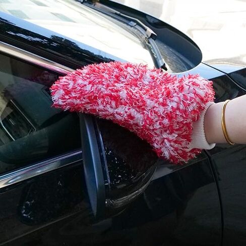 Microfiber Car Washing Sponge Glove Soft Plush Sponge High Absorbent Quick Drying Car Gloves Auto Home Cleaning Accessories (Red White) in Saudi Arabia