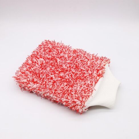 Microfiber Car Washing Sponge Glove Soft Plush Sponge High Absorbent Quick Drying Car Gloves Auto Home Cleaning Accessories (Red White) in Saudi Arabia