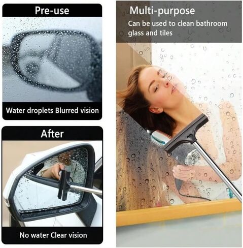 Adjustable Car Mirror Squeegee - Universal Car Rearview Mirror Wiper with Ergonomic Handle, Rain Water Remover for All Vehicles-Blue in Saudi Arabia