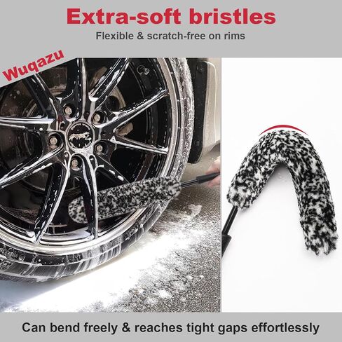 8-Piece Wheel & Tire Cleaning Kit - 360° Flexible Synthetic Wool Rim Brush, 2 Dual-Hardness Tire Brushes, Boar Hair Detail Brush & Storage Bag | Scratch-Free for All Vehicles in Saudi Arabia