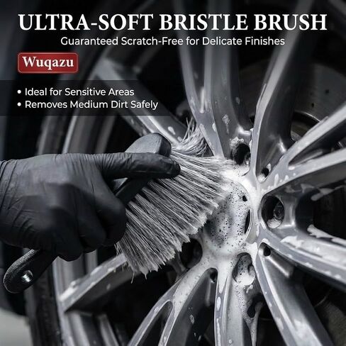 8-Piece Wheel & Tire Cleaning Kit - 360° Flexible Synthetic Wool Rim Brush, 2 Dual-Hardness Tire Brushes, Boar Hair Detail Brush & Storage Bag | Scratch-Free for All Vehicles in Saudi Arabia