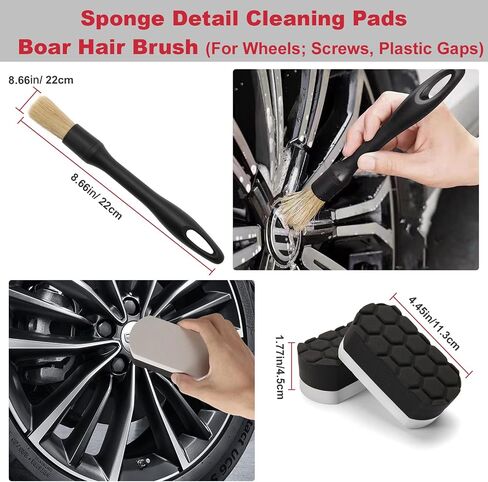 8-Piece Wheel & Tire Cleaning Kit - 360° Flexible Synthetic Wool Rim Brush, 2 Dual-Hardness Tire Brushes, Boar Hair Detail Brush & Storage Bag | Scratch-Free for All Vehicles in Saudi Arabia