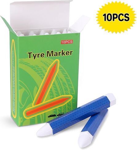 أقلام تلوين علامات الإطارات البيضاء - 10 عبوات من أعواد الشمع الصناعية (3.94 × 0.57 بوصة)، لوضع العلامات على المطاط والجلد والنسيج والخشب والمعادن ولباد الأسقف والخرسانة - متوافقة مع الأسطح الرطبة والجافة in Kuwait