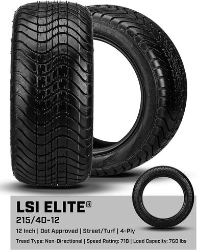 عربة RM مقاس 12 بوصة يوكون باللون الأسود/مصنوعة على إطارات 215/40-12 LSI Elite (مجموعة من 4)، تناسب عربات Club Car وEZGo، وإطارات وعجلات عربة الجولف in Kuwait