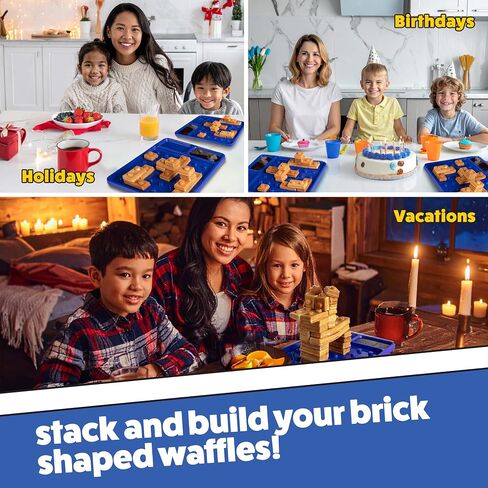 Building Brick Electric Waffle Maker, Cook Fun Buildable Waffles or Pancake | Make Houses, Cars, Animals Out of Stackable Waffles, Bite Sized for Kids, Nonstick Iron Machine with Recipe Guide, Family Fun in Kuwait