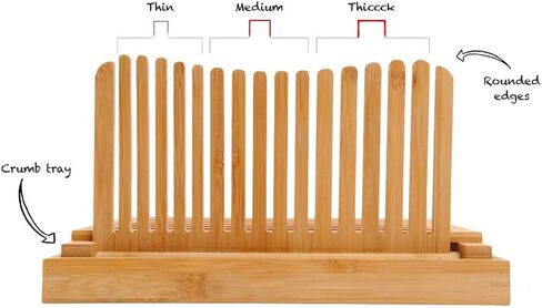 Bamboo Bread Slicer with Crumb Tray Bamboo Bread Cutter for Homemade Bread, Loaf Cakes, Bagels Slicer, 3 Slice Sizes, Adjustable, Compact, Foldable by Kitchen Seven in Saudi Arabia