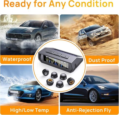 نظام مراقبة ضغط الإطارات RV، 0-9.9 بار، نظام مراقبة ضغط الإطارات 144 رطل لكل بوصة مربعة مع شحن بالطاقة الشمسية، TPMS مع 6 أجهزة استشعار و6 أوضاع تنبيه (6 أجهزة استشعار - أسود) in Kuwait