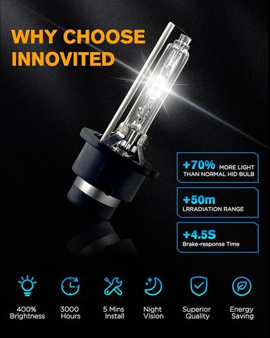 Innovited D2S HID Xenon Headlight Bulbs 6000K Cool White High Low Beam 66040 66240 85122,etc Replacement Bulb - Pack of 2 in Kuwait