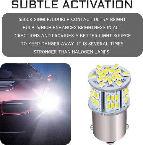 1156 لمبة LED بيضاء 1156 لمبة لمصابيح الفرامل LED عكس إشارة الانعطاف لمبات الإضاءة الخلفية 12V-24V 6800K 54SMD اتصال واحد فائق السطوع أضواء عكسية 1141 1003 7506 BA15S (أبيض) in Kuwait