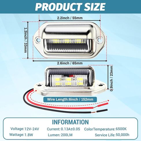 50 Pack 6 LED License Plate Light 12V-24V DC Waterproof License Plate Lamp Taillight Surface Mount White LED Tag Lights for Truck SUV Trailer Van RV Boats Auto Work Utility Flat Bed(Black) in Saudi Arabia