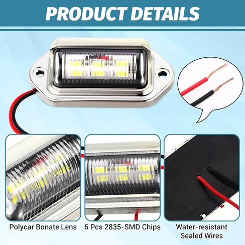 50 Pack 6 LED License Plate Light 12V-24V DC Waterproof License Plate Lamp Taillight Surface Mount White LED Tag Lights for Truck SUV Trailer Van RV Boats Auto Work Utility Flat Bed(Black) in Saudi Arabia