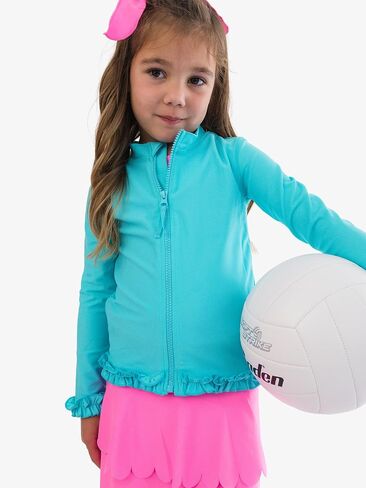 RuffleButts Girls UPF50+ Sun Protected Athletic Active Full Zip Ruffle Jacket in Saudi Arabia