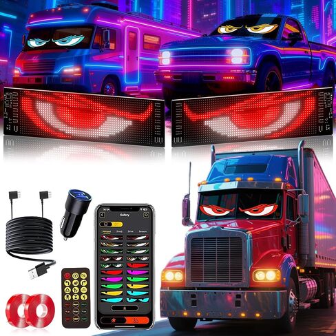 2PCS 23"x5" Devil Eyes Light for Windshield-Dual Screen Sync, Led Eyes for Cars/Trucks/SUVs/RV Windshield with APP Control, Custom Text, Animations & Graphics (23x5 Inch-2PCS) in Saudi Arabia