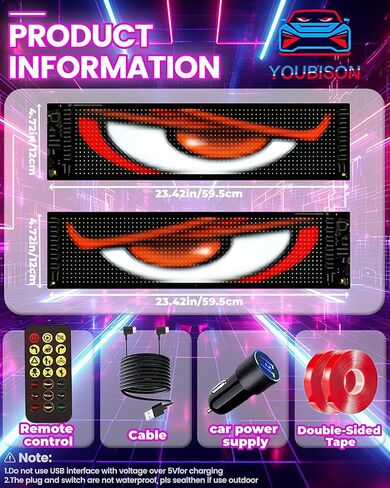 2PCS 23"x5" Devil Eyes Light for Windshield-Dual Screen Sync, Led Eyes for Cars/Trucks/SUVs/RV Windshield with APP Control, Custom Text, Animations & Graphics (23x5 Inch-2PCS) in Saudi Arabia