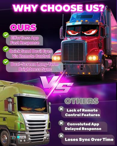 2PCS 23"x5" Devil Eyes Light for Windshield-Dual Screen Sync, Led Eyes for Cars/Trucks/SUVs/RV Windshield with APP Control, Custom Text, Animations & Graphics (23x5 Inch-2PCS) in Saudi Arabia