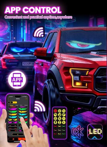 2PCS 23"x5" Devil Eyes Light for Windshield-Dual Screen Sync, Led Eyes for Cars/Trucks/SUVs/RV Windshield with APP Control, Custom Text, Animations & Graphics (23x5 Inch-2PCS) in Saudi Arabia