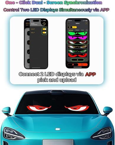 2PCS 23"x5" Devil Eyes Light for Windshield-Dual Screen Sync, Led Eyes for Cars/Trucks/SUVs/RV Windshield with APP Control, Custom Text, Animations & Graphics (23x5 Inch-2PCS) in Saudi Arabia