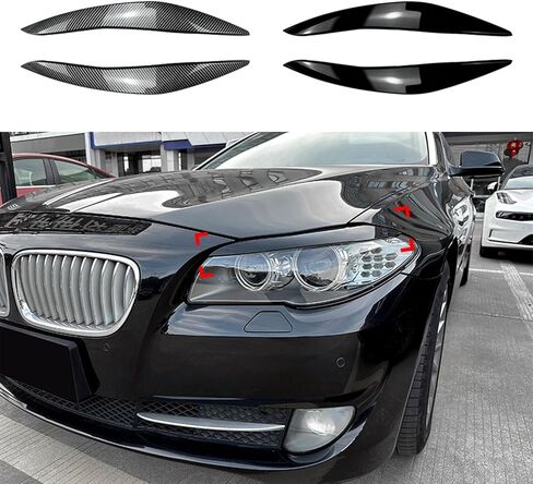 زخرفة الحاجب لجفن المصباح الأمامي لسيارة BMW 5 Series F10 F11 2011-2014 مظهر من ألياف الكربون باللون الأسود اللامع in Kuwait