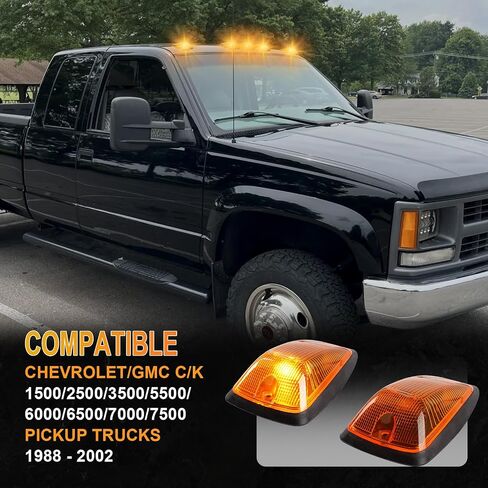 LED Cab Roof Marker Lights for 1988-2002 GMC/Chevy C/K1500 2500 3500 Pickup Trucks, Cab Marker Lights Housing Amber Lens with LED Bulb, Pickup Top Roof Running Light, Pack of 5 in Saudi Arabia