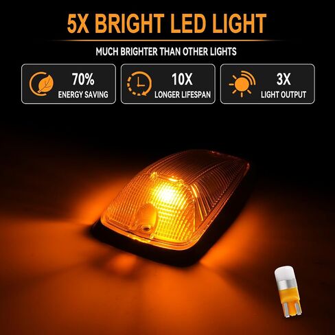 LED Cab Roof Marker Lights for 1988-2002 GMC/Chevy C/K1500 2500 3500 Pickup Trucks, Cab Marker Lights Housing Amber Lens with LED Bulb, Pickup Top Roof Running Light, Pack of 5 in Saudi Arabia