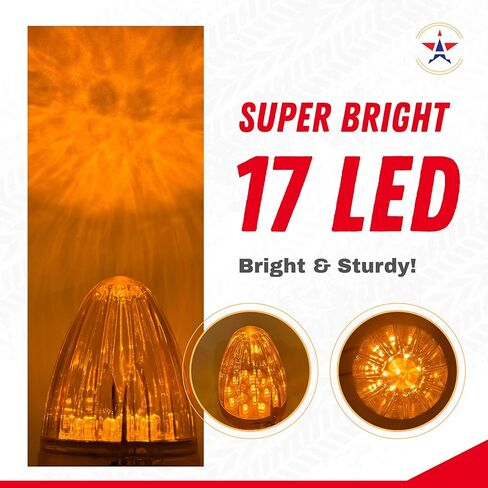 5X Roof Running Top Marker Light Amber 17 LED Amber Lens Replacement for Torpedo Style CAB Light Assemblies Peterbilt Freightliner Mack Volvo 3" Dia/2.7" Hole Distance 12V IP65 in Saudi Arabia