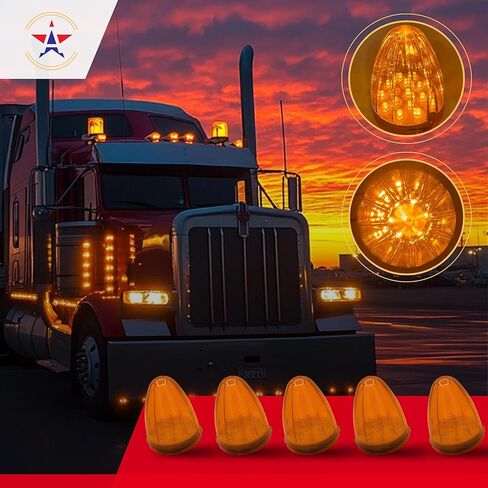 5X Roof Running Top Marker Light Amber 17 LED Amber Lens Replacement for Torpedo Style CAB Light Assemblies Peterbilt Freightliner Mack Volvo 3" Dia/2.7" Hole Distance 12V IP65 in Saudi Arabia
