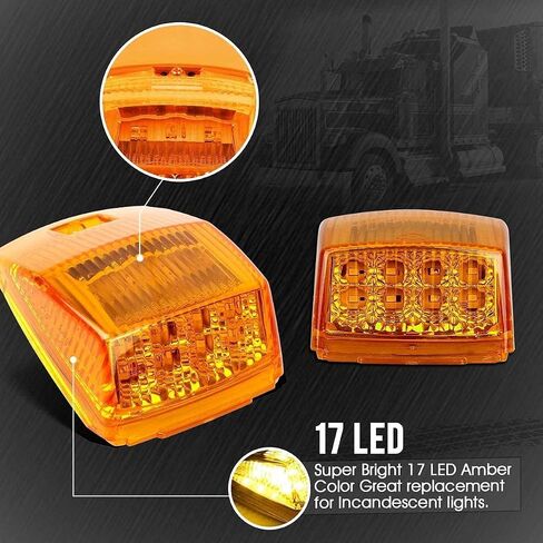 5x Bright Amber Yellow 17 LED Clear Lens Cab Marker Top Clearance Roof Lights Assembly Replacement Semi Truck Trailer Kenworth Peterbilt Freightliner Mack International DOT in Saudi Arabia