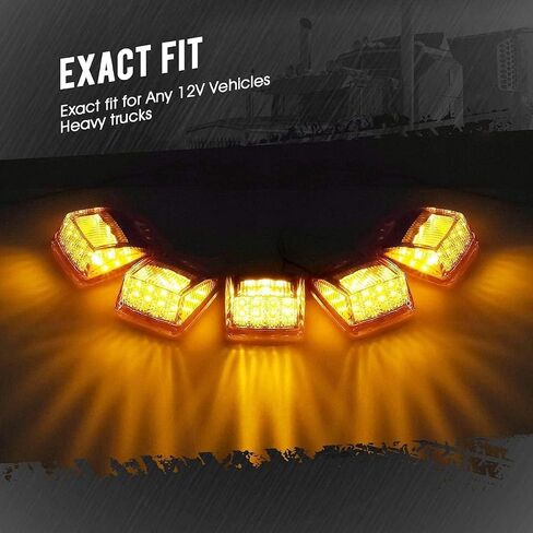 5x Bright Amber Yellow 17 LED Clear Lens Cab Marker Top Clearance Roof Lights Assembly Replacement Semi Truck Trailer Kenworth Peterbilt Freightliner Mack International DOT in Saudi Arabia