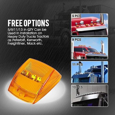 5x Bright Amber Yellow 17 LED Clear Lens Cab Marker Top Clearance Roof Lights Assembly Replacement Semi Truck Trailer Kenworth Peterbilt Freightliner Mack International DOT in Saudi Arabia