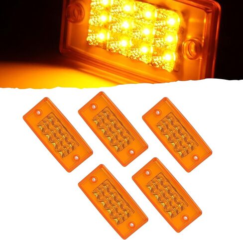 5x Amber Cab Marker Lights 12 LED Top Roof Running Rectangle Cab Lights LED Reflectors Compatible with Freightliner Century/Columbia Roof Cab Marker Clearance Lights Sealed Waterproof 12V (Clear Lens) in Saudi Arabia