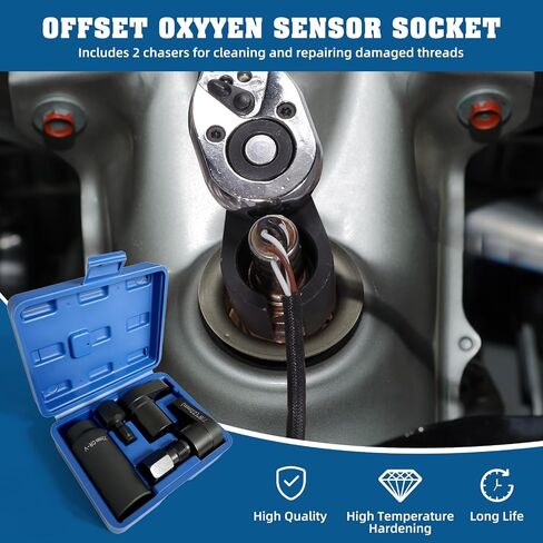 5PCS Oxygen Sensor Wrench & Thread Repair Kit, Offset Low Profile O2 Sensor Socket Set with Thread Chasers, Chrome Vanadium Steel Automotive Tool for Removal and Installation in Saudi Arabia