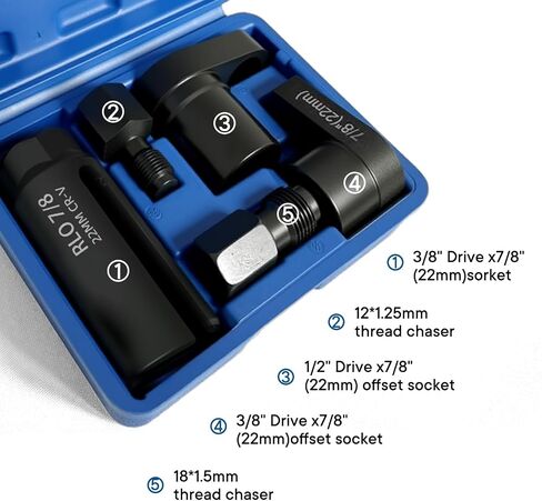 5PCS Oxygen Sensor Wrench & Thread Repair Kit, Offset Low Profile O2 Sensor Socket Set with Thread Chasers, Chrome Vanadium Steel Automotive Tool for Removal and Installation in Saudi Arabia
