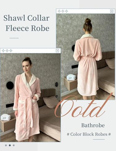 Ekouaer Robes for Women Soft Long Bathrobe Lightweight Fleece Shawl Collar Spa Robe Cozy Sleepwear with Pockets S-XXL in Kuwait