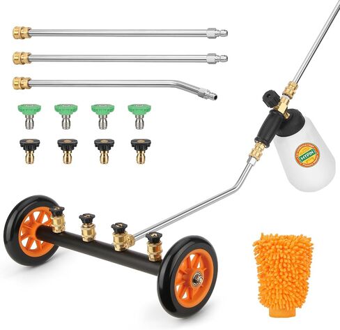 2-in-1 16' Undercarriage Pressure Washer Water Broom, 4000PSI Under Car Pressure Washer Attachment with 3 Pieces Extension Wand & Hub Brusher, Surface Cleaner (without Bottle& Replaceable Nozzle) in Saudi Arabia