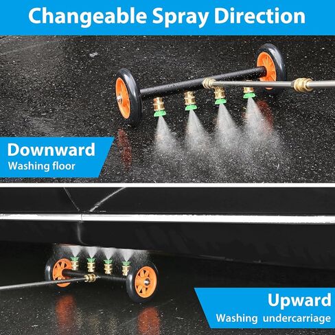 2-in-1 16' Undercarriage Pressure Washer Water Broom, 4000PSI Under Car Pressure Washer Attachment with 3 Pieces Extension Wand & Hub Brusher, Surface Cleaner (without Bottle& Replaceable Nozzle) in Saudi Arabia