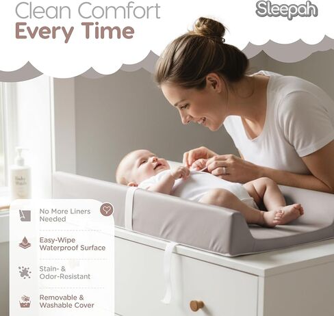 وسادة تغيير حفاضات الأطفال المقاومة للماء من القطن العضوي لخزانة الملابس من سليباه - غطاء قابل للتنفس وقابل للغسل - وسادة تغيير ثلاثية الجوانب مع رغوة معتمدة من سيرتيبور (بيج) in Kuwait