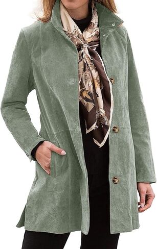 Womens Winter Suede Coat Stand Collar Single Breasted Overcoat with Pockets Mid Length Trench Coats in Saudi Arabia