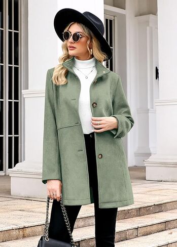 Womens Winter Suede Coat Stand Collar Single Breasted Overcoat with Pockets Mid Length Trench Coats in Saudi Arabia